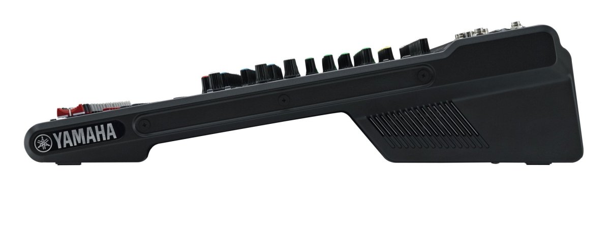 A Yamaha MG20XU mixer, highlighting its digital effects section and USB port for computer recording and playback.