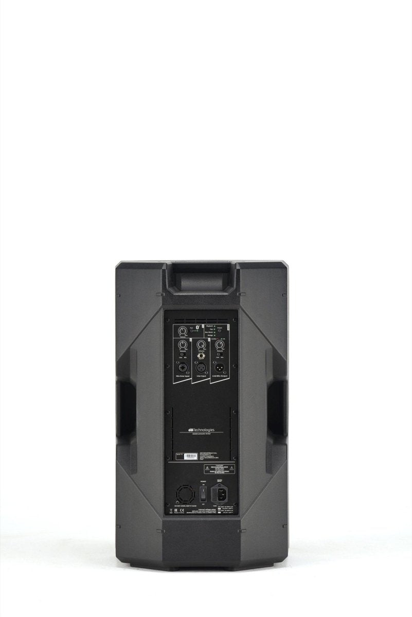 The rear panel of a dBTechnologies KL 12, showing its inputs, DSP sound presets, and wireless Bluetooth controls.
